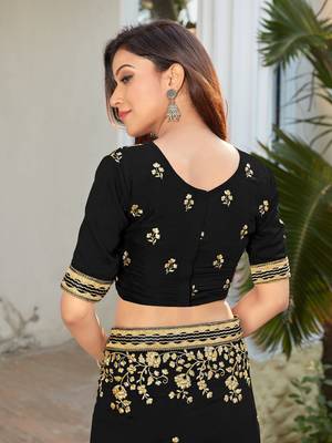 Black embroidered poly silk saree with blouse 4