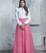 Pink printed rayon Semi Stitched bridal lehenga