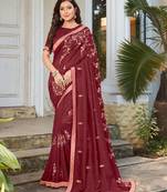 Red embroidered poly silk
 saree with blouse