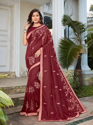 Red embroidered poly silk
 saree with blouse 2