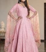 Pink thread embroidery georgette Semi Stitched anarkali salwar