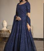 Navy-blue thread embroidery georgette Semi Stitched anarkali salwar