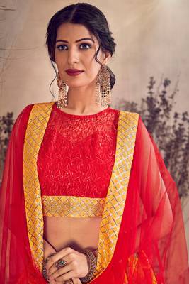 Yellow thread embroidery art silk semi stitched lehenga 2