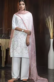 Pink thread embroidery georgette salwar