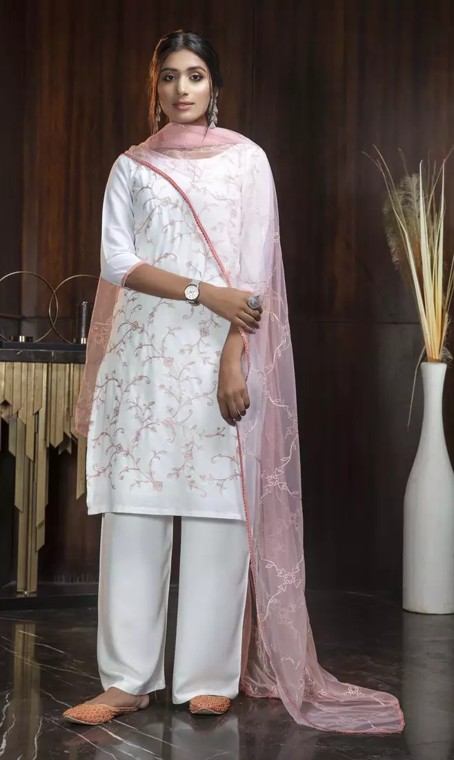 Pink thread embroidery georgette salwar