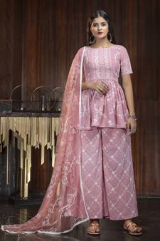 Pink thread embroidery georgette salwar