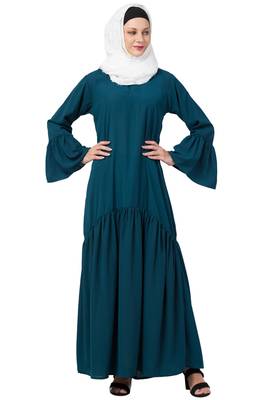 Green MRC Women  A line Designer Frilled abaya 1