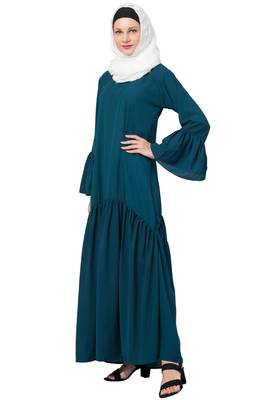 Green MRC Women  A line Designer Frilled abaya 4