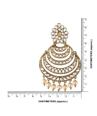 Gold Plated With Stunning Antique Finish Encased with Kundan & Faux Pearl Chandbali Earrings for Women 5