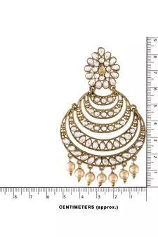 Gold Plated With Stunning Antique Finish Encased with Kundan & Faux Pearl Chandbali Earrings for Women