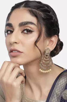 Traditional  Antique Finish Kundan & Pearl Chandbali Earrings for Women