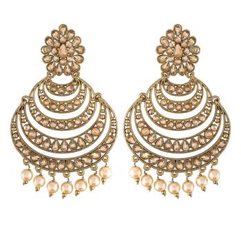 Traditional  Antique Finish Kundan & Pearl Chandbali Earrings for Women 4