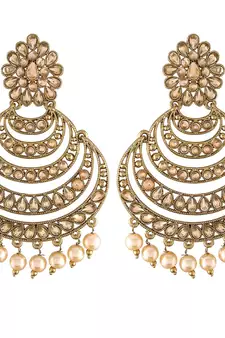 Traditional  Antique Finish Kundan & Pearl Chandbali Earrings for Women