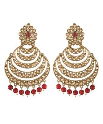 Antique Finish Encased with Kundan & Faux Pearl Chandbali Earrings for Women 2