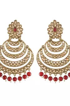 Antique Finish Encased with Kundan & Faux Pearl Chandbali Earrings for Women