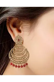 Antique Finish Encased with Kundan & Faux Pearl Chandbali Earrings for Women