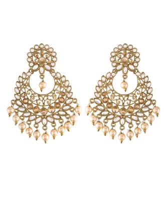Traditional Gold Plated With Stunning Antique Finish Kundan & Pearl Chandbali Earrings for Women 2