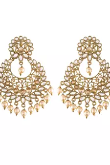 Traditional Gold Plated With Stunning Antique Finish Kundan & Pearl Chandbali Earrings for Women