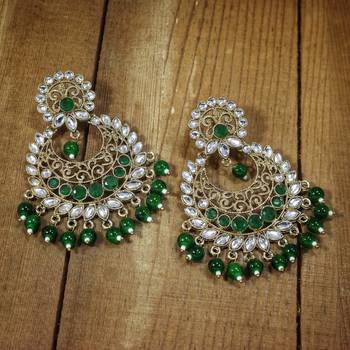 Traditional Gold Plated With Stunning Antique Finish Kundan & Pearl Chandbali Earrings for Women 1