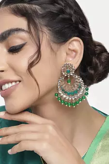 Traditional Gold Plated With Stunning Antique Finish Kundan & Pearl Chandbali Earrings for Women