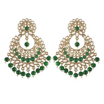 Traditional Gold Plated With Stunning Antique Finish Kundan & Pearl Chandbali Earrings for Women 3