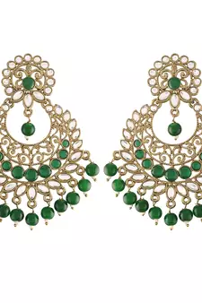 Traditional Gold Plated With Stunning Antique Finish Kundan & Pearl Chandbali Earrings for Women