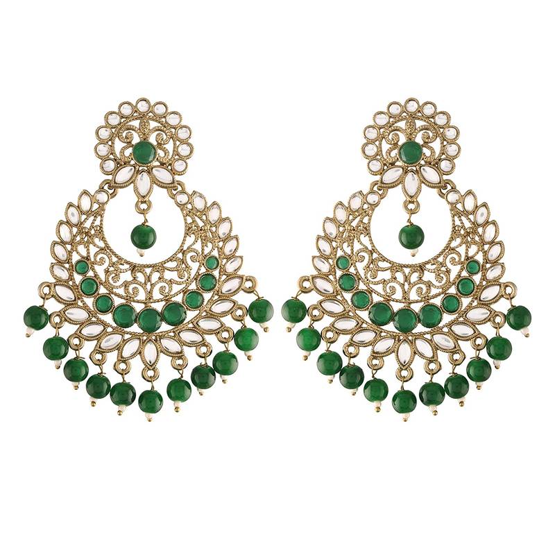 Traditional Gold Plated With Stunning Antique Finish Kundan & Pearl Chandbali Earrings for Women