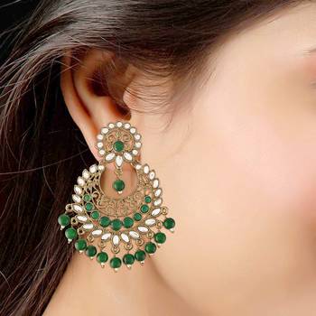 Traditional Gold Plated With Stunning Antique Finish Kundan & Pearl Chandbali Earrings for Women 4
