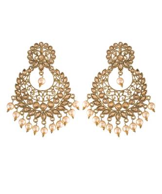 Stunning Antique Finish Ethnic Kundan & Faux Big Pearl Chandbali Earrings for Women 2