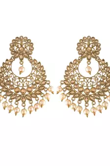 Stunning Antique Finish Ethnic Kundan & Faux Big Pearl Chandbali Earrings for Women