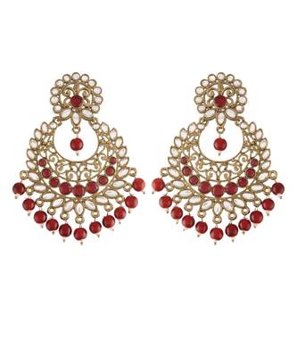Traditional Gold Plated With Stunning Antique Finish Kundan & Pearl Chandbali Earrings for Women 2