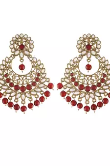 Traditional Gold Plated With Stunning Antique Finish Kundan & Pearl Chandbali Earrings for Women