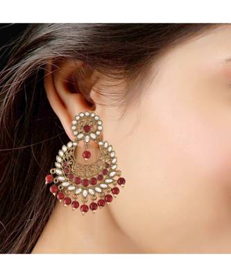 Traditional Gold Plated With Stunning Antique Finish Kundan & Pearl Chandbali Earrings for Women 4