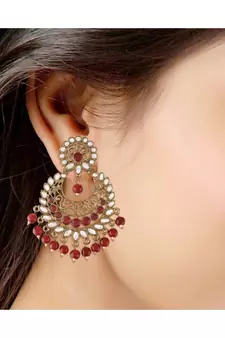 Traditional Gold Plated With Stunning Antique Finish Kundan & Pearl Chandbali Earrings for Women