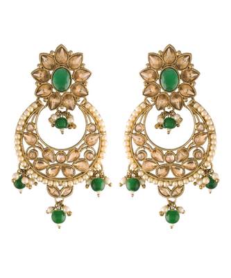 Traditional Gold Plated With Stunning Antique Finish Encased with Kundan & Faux Pearl Chandbali Earrings for Women 2