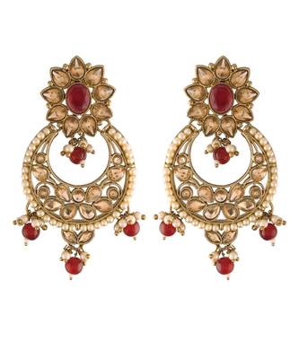 Traditional Gold Plated With Stunning Antique Finish Encased with Kundan & Faux Pearl Chandbali Earrings for Women 2