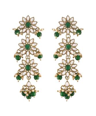 Traditional Gold Plated With Stunning Antique Finish Kundan & Pearl Earrings for Women/Girls  2