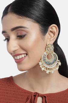 Matt Finish Plated Chandbali Handmade Royal Blue Enamel/Meenakari Kundan & Pearl Earrings for Women (E2860BL)