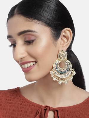 Matt Finish Plated Chandbali Handmade Royal Blue Enamel/Meenakari Kundan & Pearl Earrings for Women (E2860BL) 1