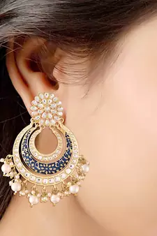 Matt Finish Plated Chandbali Handmade Royal Blue Enamel/Meenakari Kundan & Pearl Earrings for Women (E2860BL)