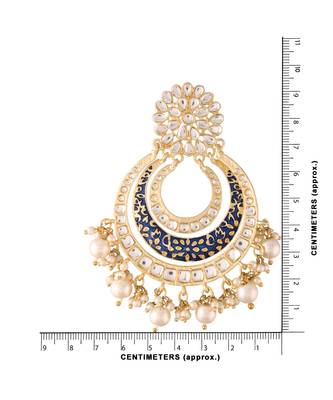 Matt Finish Plated Chandbali Handmade Royal Blue Enamel/Meenakari Kundan & Pearl Earrings for Women (E2860BL) 3