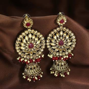 Traditional Gold Plated With Stunning Antique Finish Kundan & Pearl Jhumka Earrings for Women 1