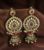 Traditional Gold Plated With Stunning Antique Finish Kundan & Pearl Jhumka Earrings for Women