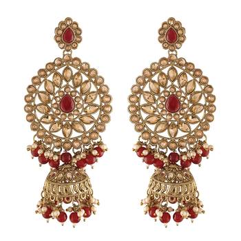 Traditional Gold Plated With Stunning Antique Finish Kundan & Pearl Jhumka Earrings for Women 3