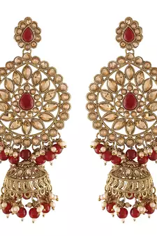 Traditional Gold Plated With Stunning Antique Finish Kundan & Pearl Jhumka Earrings for Women