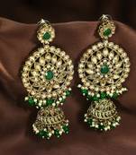 Traditional With Stunning Antique Finish Kundan & Pearl Jhumka Earrings for Women