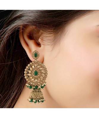 Traditional With Stunning Antique Finish Kundan & Pearl Jhumka Earrings for Women 2