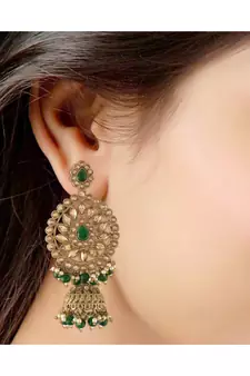 Traditional With Stunning Antique Finish Kundan & Pearl Jhumka Earrings for Women