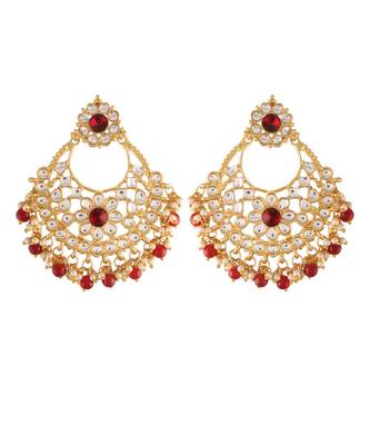 Gold Plated Traditional Big Chandbali Earrings studded with Kundan & Stone for Women 1