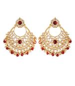 Gold Plated Traditional Big Chandbali Earrings studded with Kundan & Stone for Women